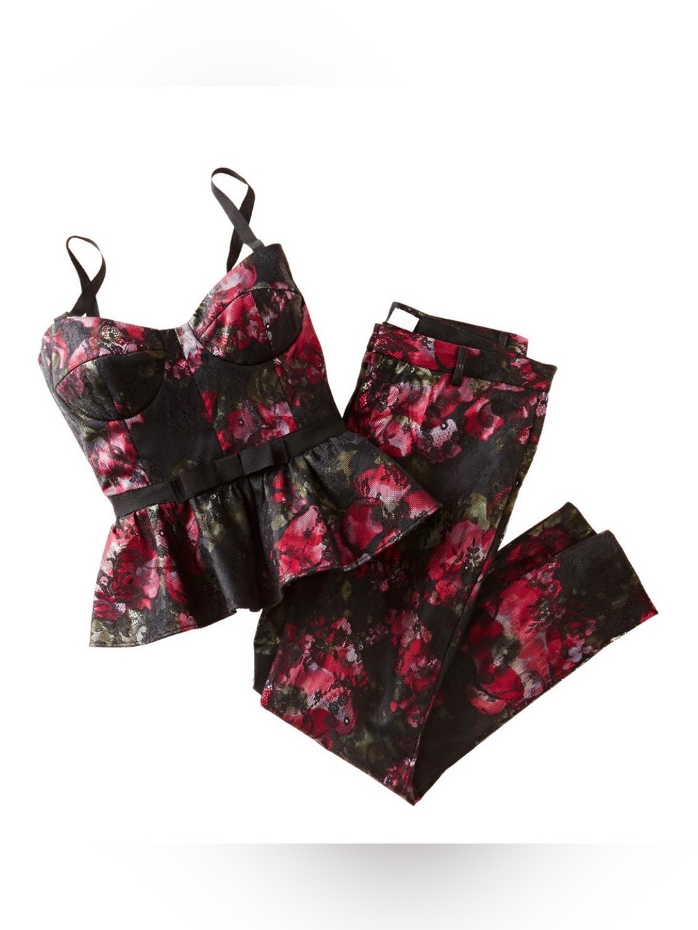 Pearl by Georgina Chapman floral print structured peplum bustier top &pants set